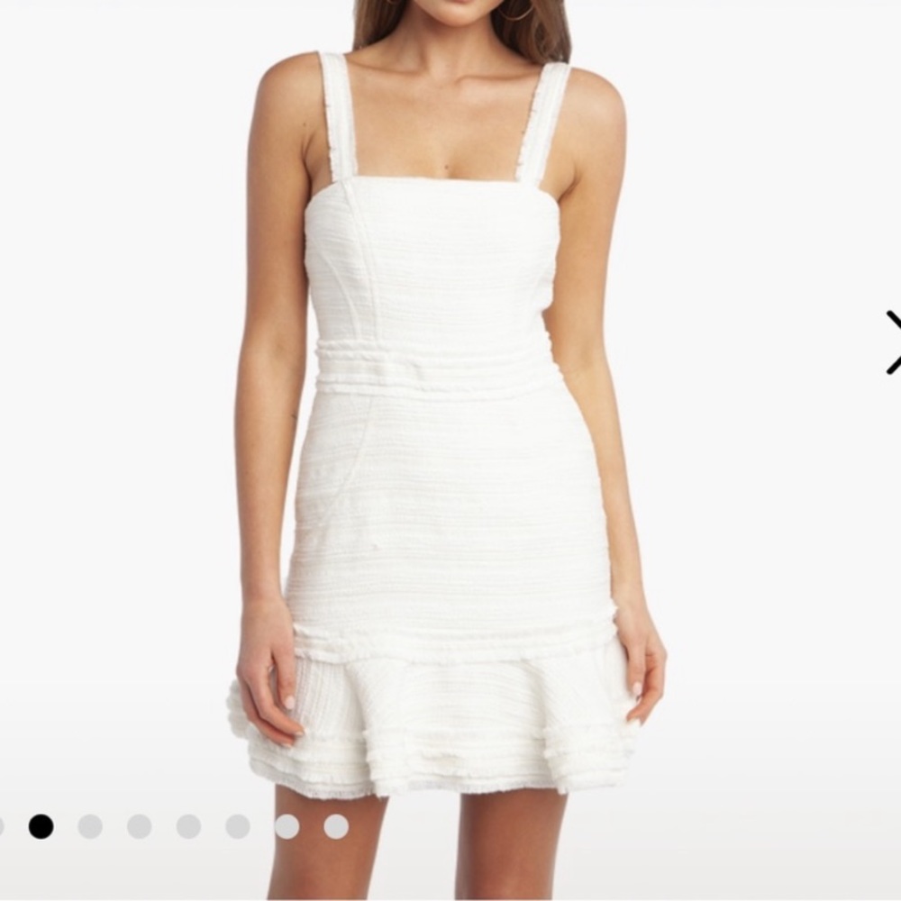 Bardot Melania Boucle Mini Dress in Ivory/White and Gold Trim NWOT